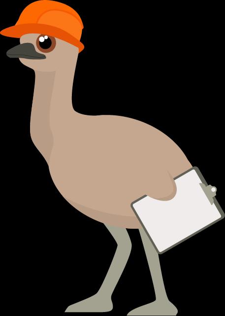 Emu with hardhat and clipboard